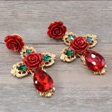 Load image into Gallery viewer, Red Rose Earrings